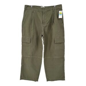 AGOLDE Jericho Fatigue Olive Green Cargo Pants Cropped Wide Leg Pleated‎ Size 31
